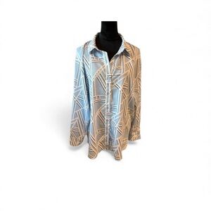 Karl Lagerfeld Blue and White Geometric Blouse EUC size XL